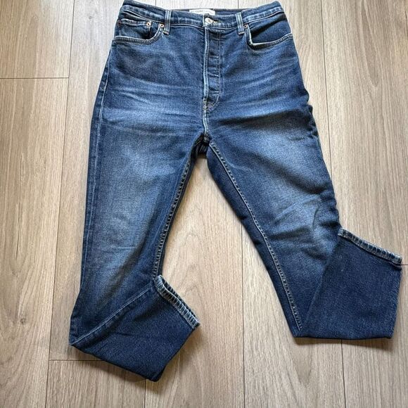 Re/Done Jeans High Rise Ankle Crop Stretch Button Fly ReDone Jeans 30 USA - Picture 3 of 15